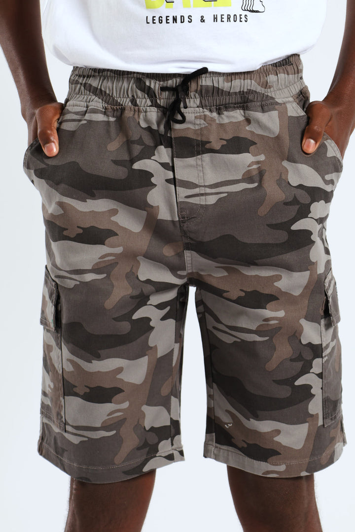 Boys Camo Print Cargo Short - Grey