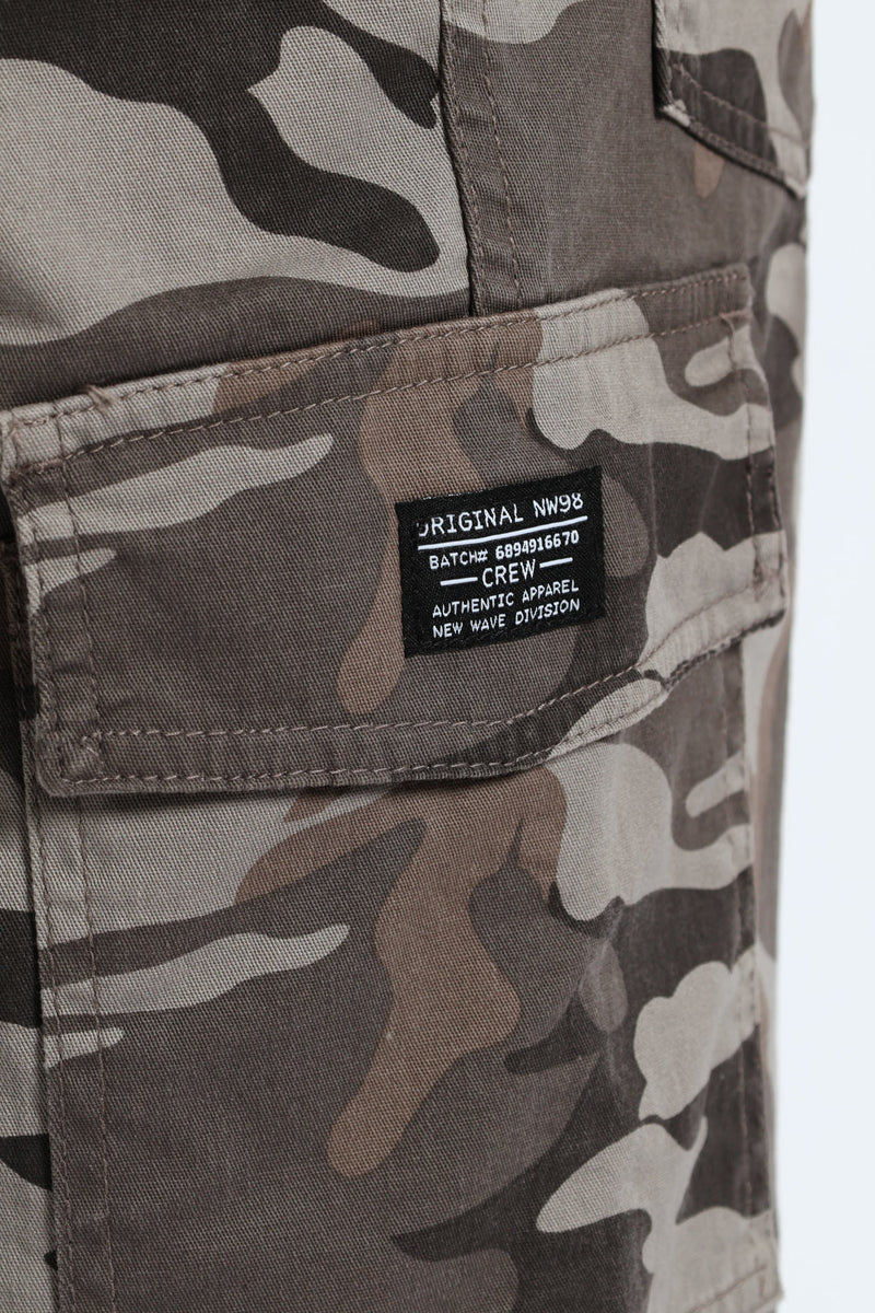 Boys Camo Print Cargo Short - Grey