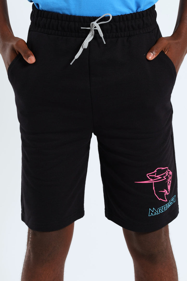 Boys Mr Beast Geo Print Short - Black