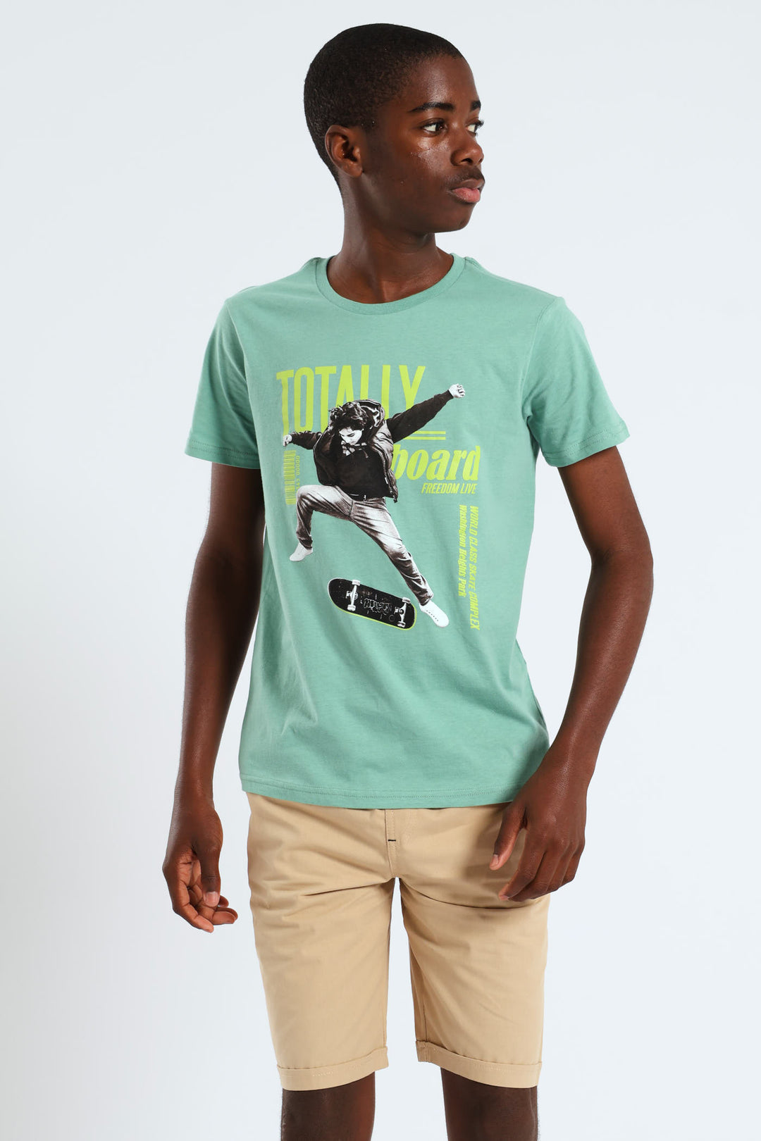 Boys Totally Skateboard Print Tee - Green
