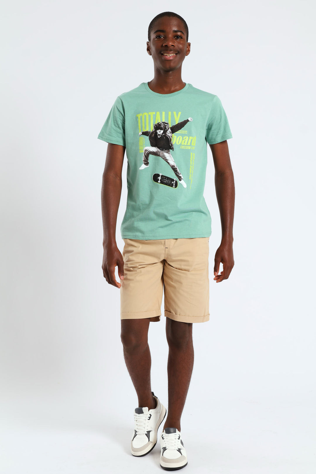 Boys Totally Skateboard Print Tee - Green