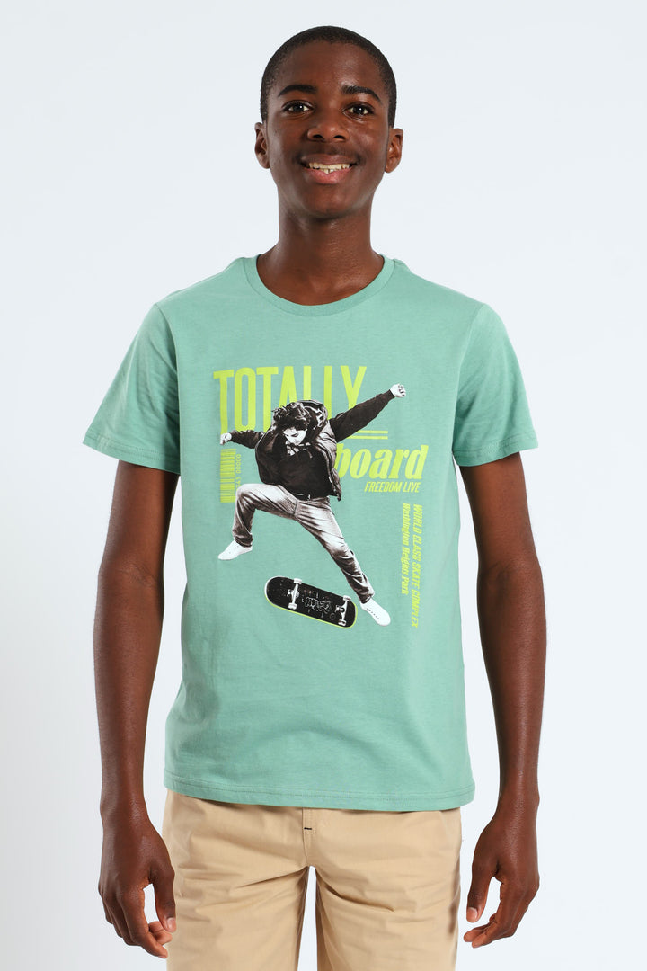 Boys Totally Skateboard Print Tee - Green