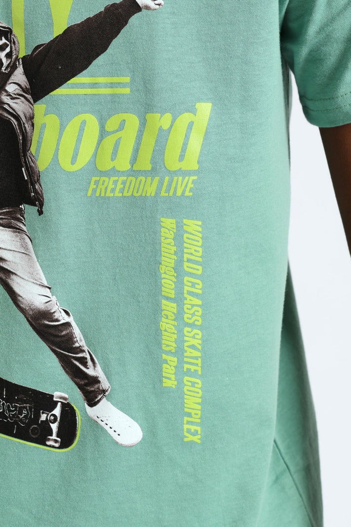 Boys Totally Skateboard Print Tee - Green