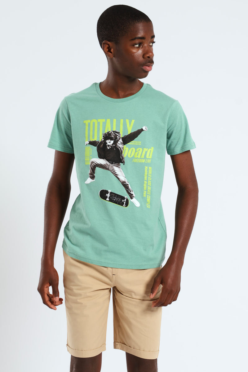 Boys Turn Up Woven Pull On Short - Khaki