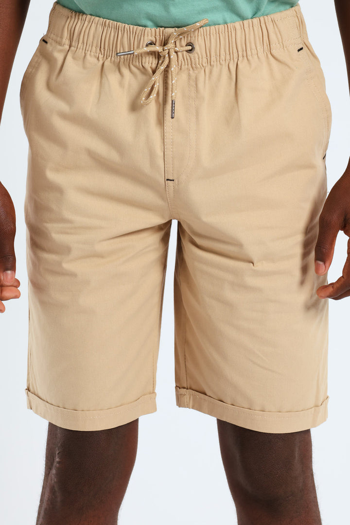 Boys Turn Up Woven Pull On Short - Khaki