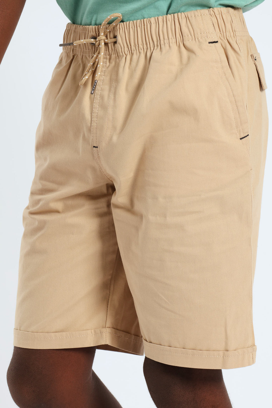 Boys Turn Up Woven Pull On Short - Khaki