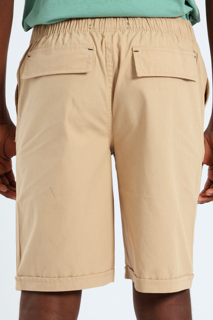 Boys Turn Up Woven Pull On Short - Khaki