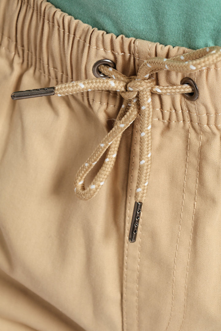 Boys Turn Up Woven Pull On Short - Khaki