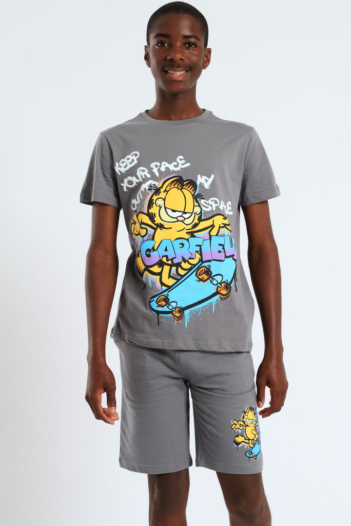 Boys Garfield Print T-Shirt - Charcoal