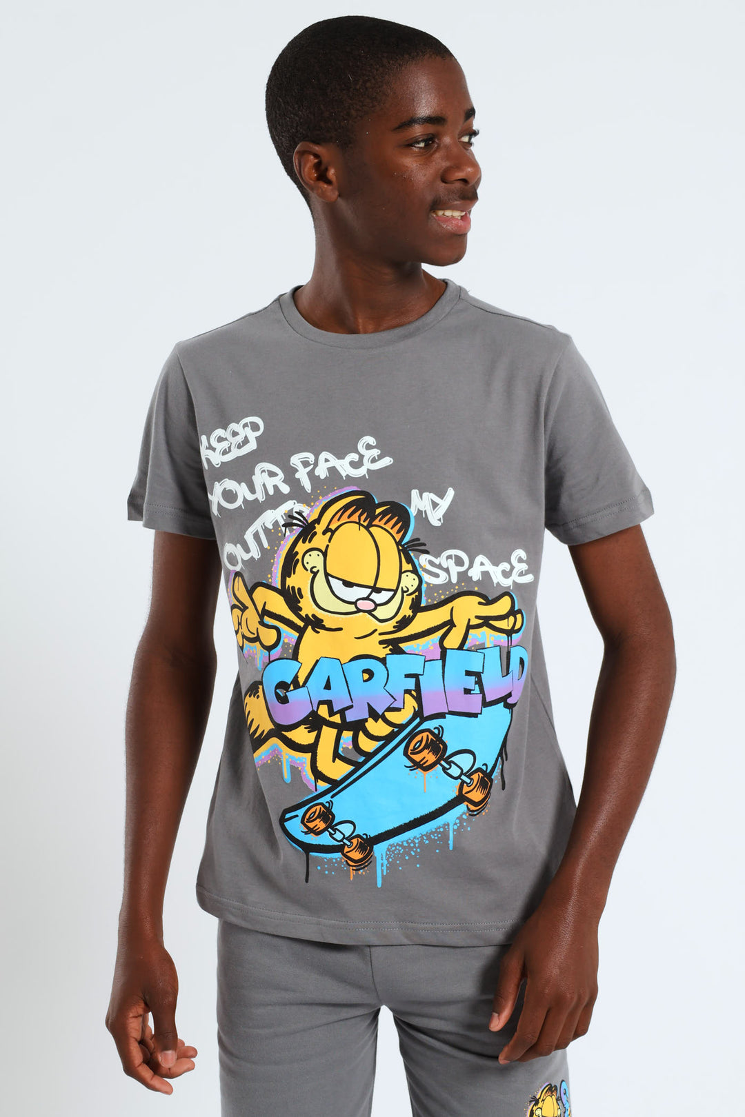 Boys Garfield Print T-Shirt - Charcoal