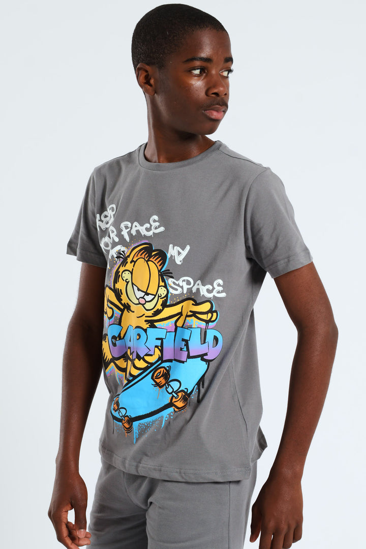 Boys Garfield Print T-Shirt - Charcoal