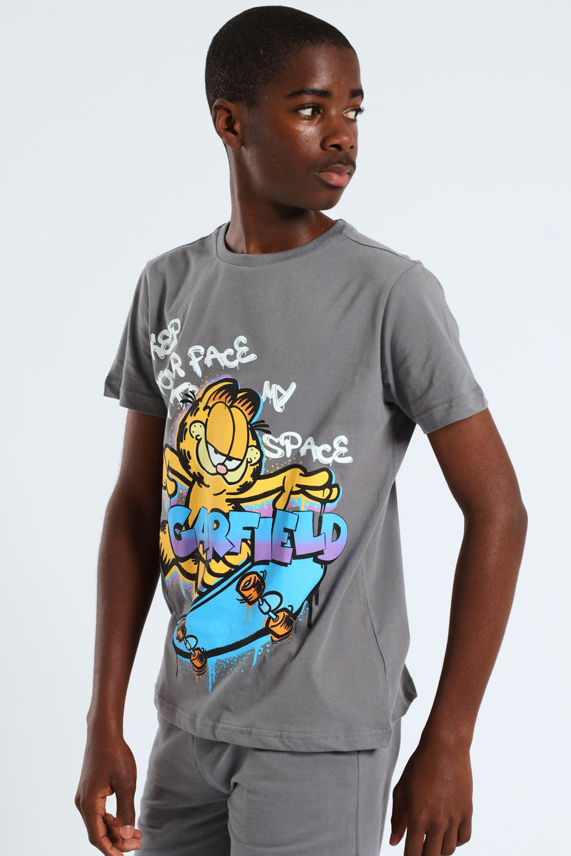 Boys Garfield Print T-Shirt - Charcoal
