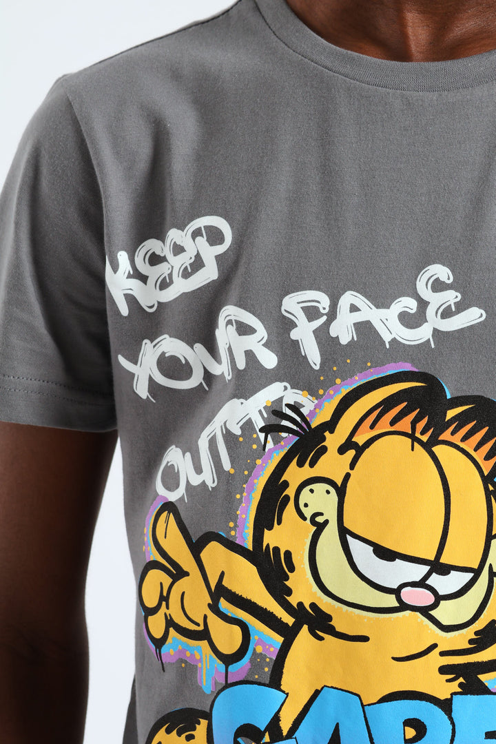Boys Garfield Print T-Shirt - Charcoal