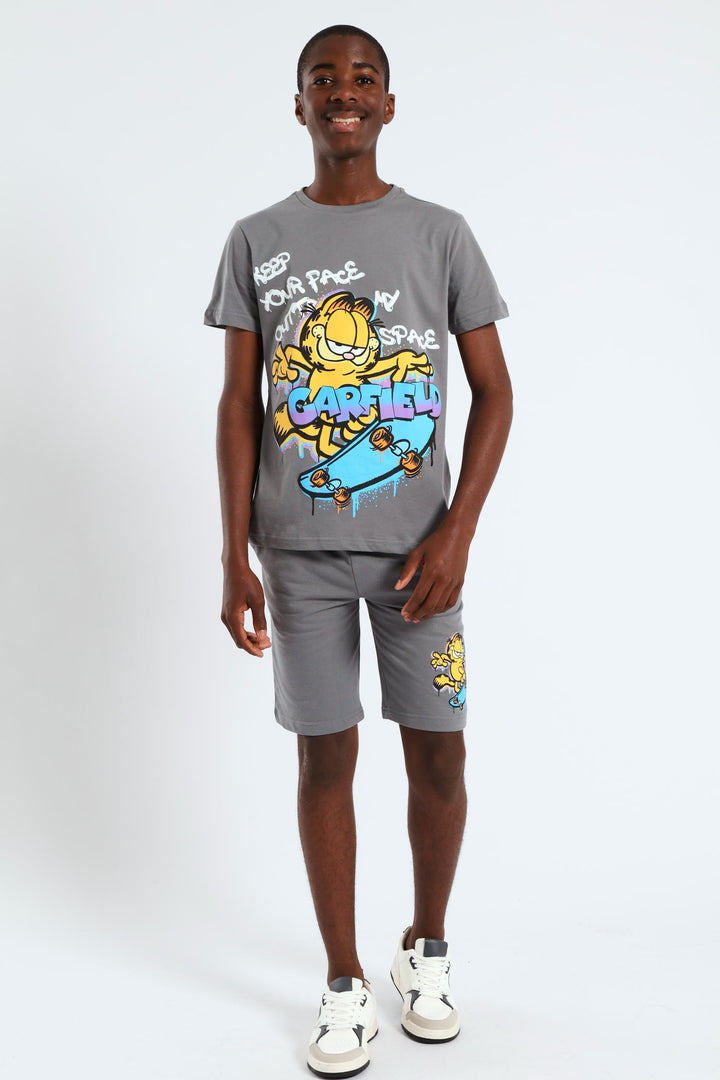 Boys Garfield Print Short - Charcoal