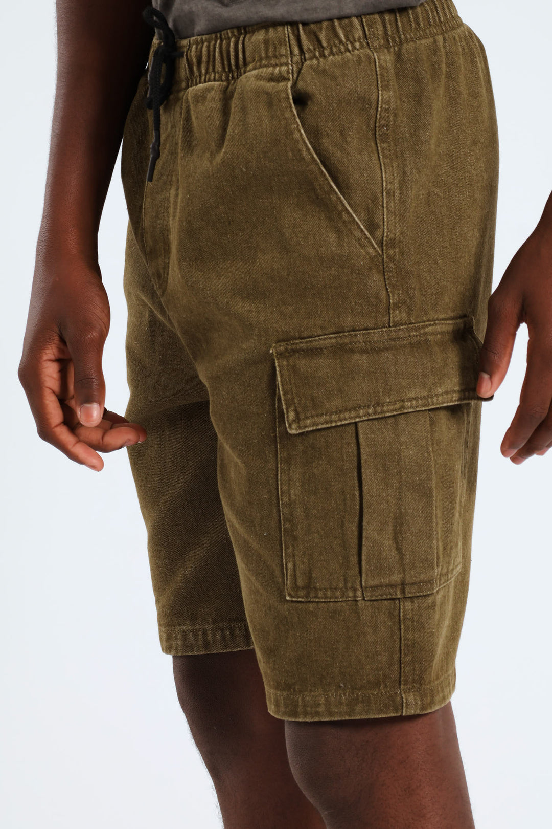 Boys Bull Denim Wash Cargo Short - Olive