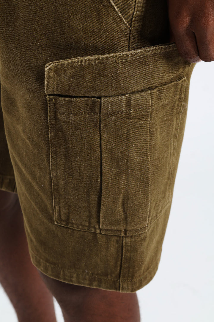 Boys Bull Denim Wash Cargo Short - Olive