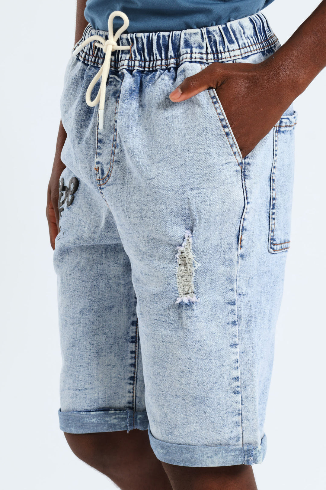 Boys Grafitti Pull On Short - Light Acid Wash