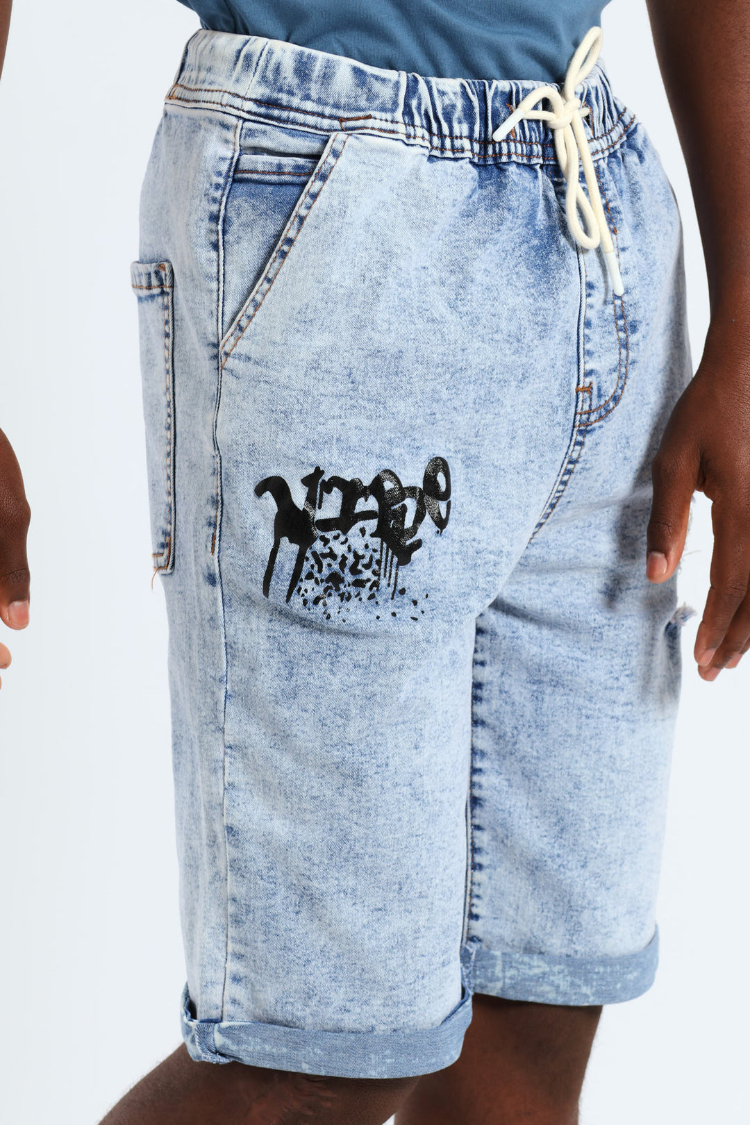 Boys Grafitti Pull On Short - Light Acid Wash