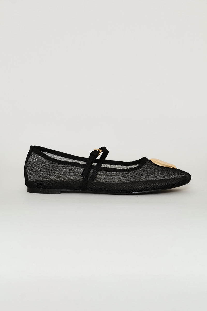 Big Trim Mesh Mary Jane Pump - Black