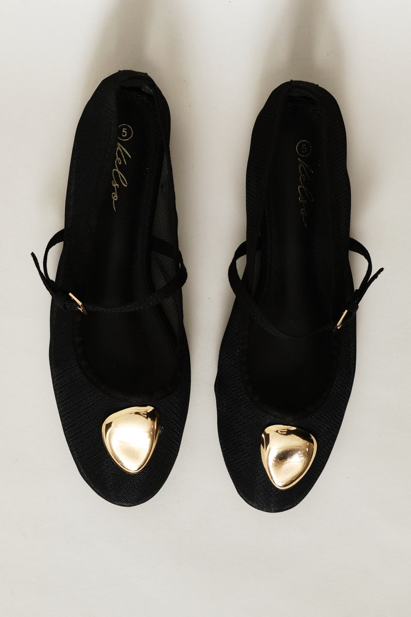 Big Trim Mesh Mary Jane Pump - Black