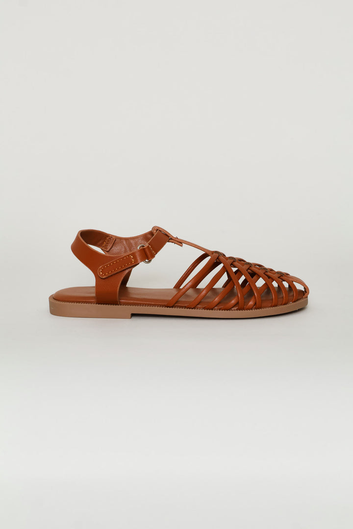 Girls Multi Strap Fisherman Sandal - Brown