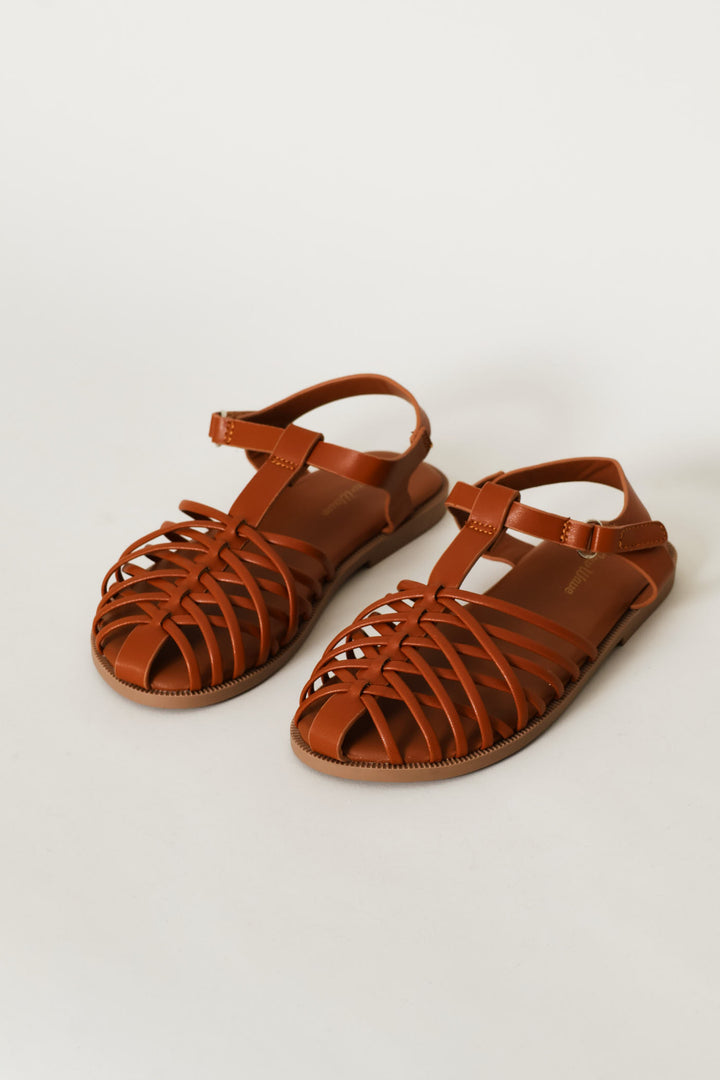 Girls Multi Strap Fisherman Sandal - Brown
