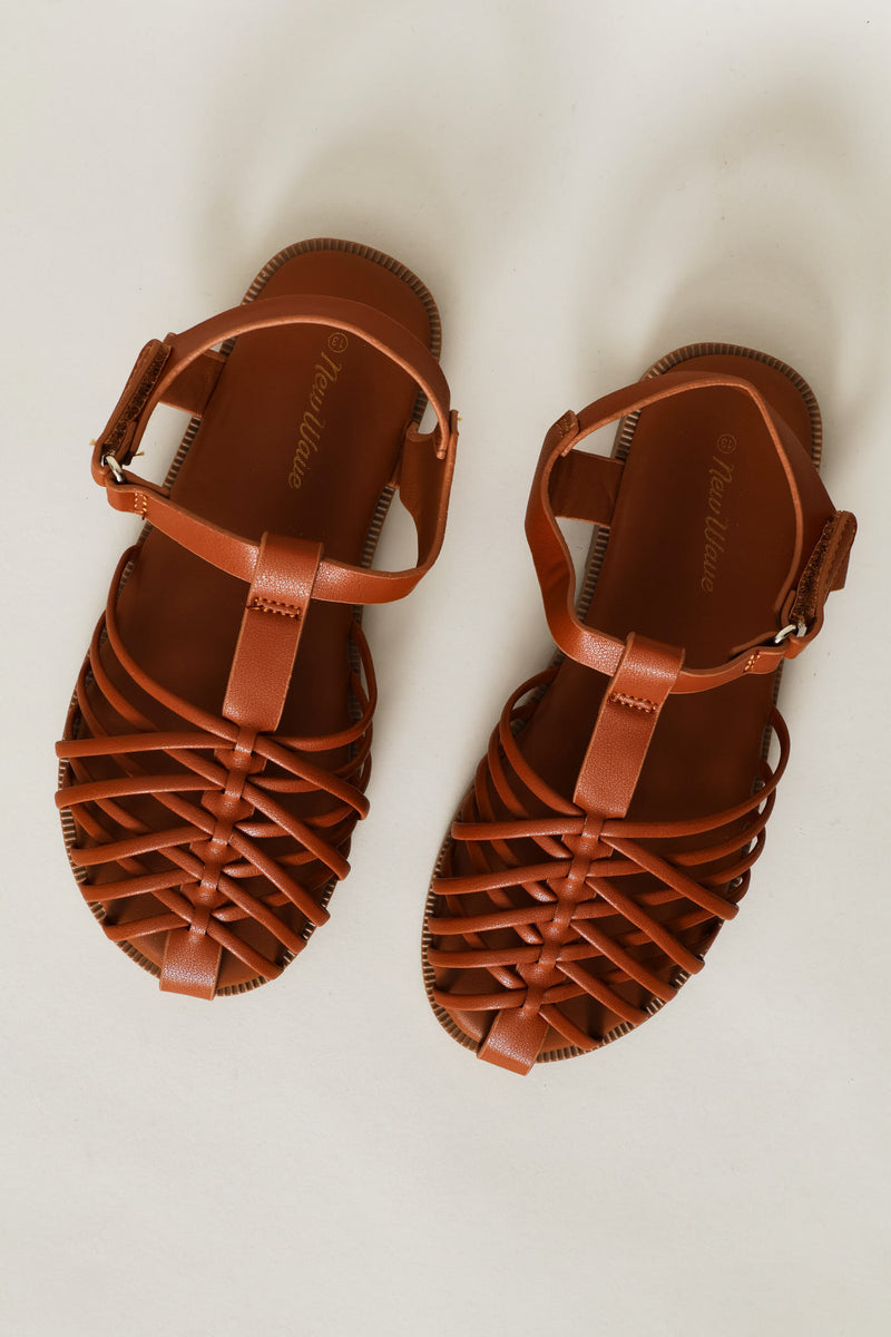 Girls Multi Strap Fisherman Sandal - Brown