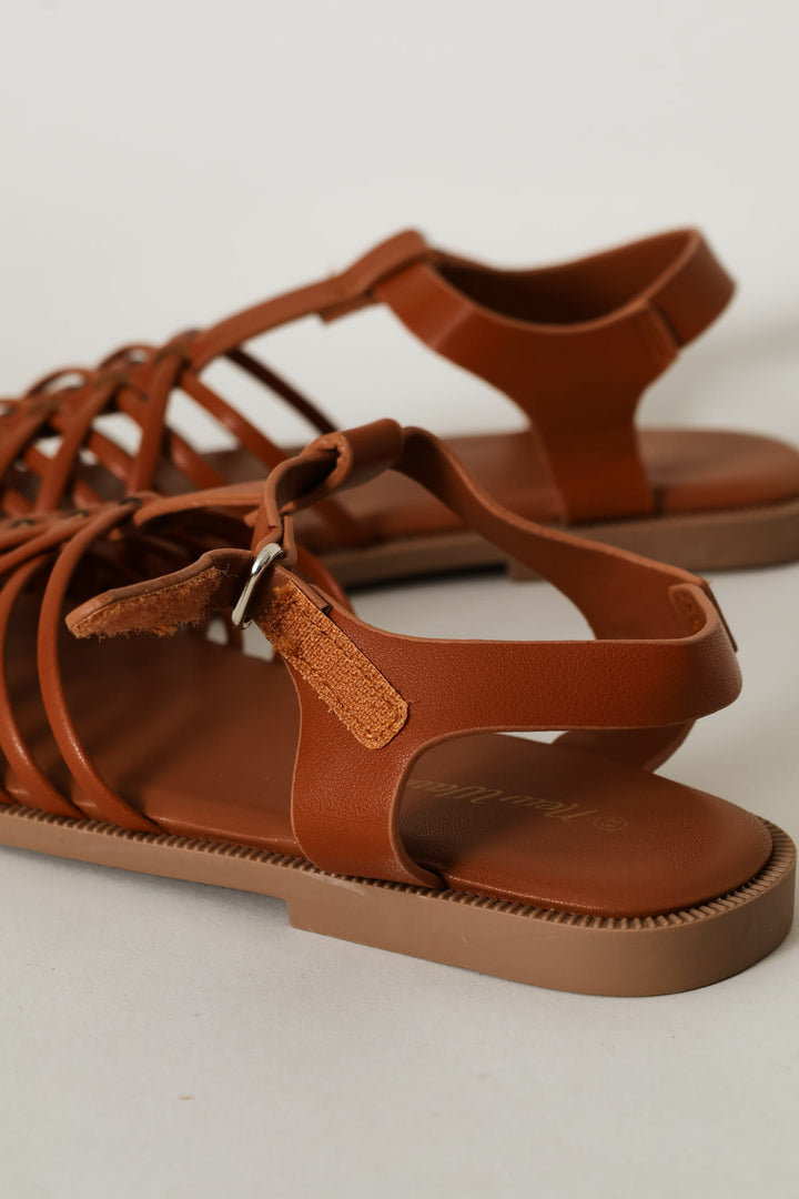 Girls Multi Strap Fisherman Sandal - Brown