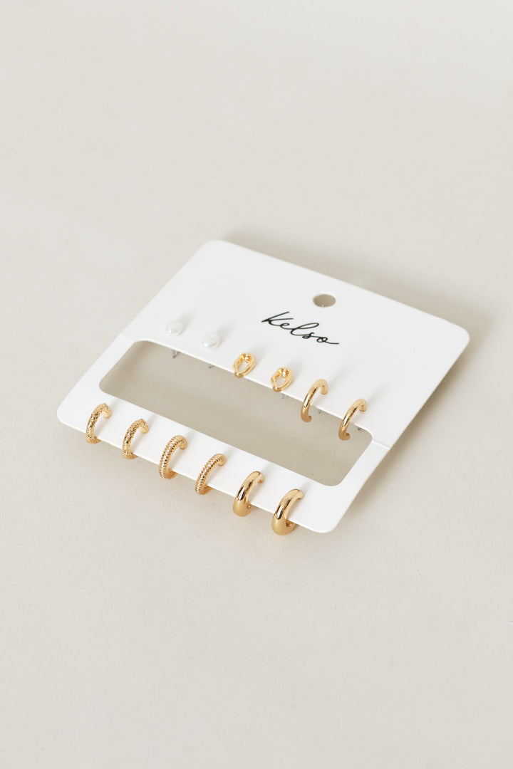 6 Pack Hoops & Stud Earrings - Gold