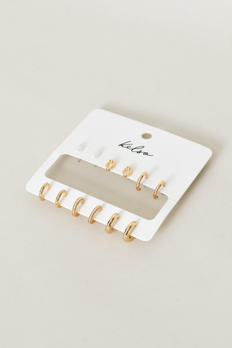 6 Pack Hoops & Stud Earrings - Gold