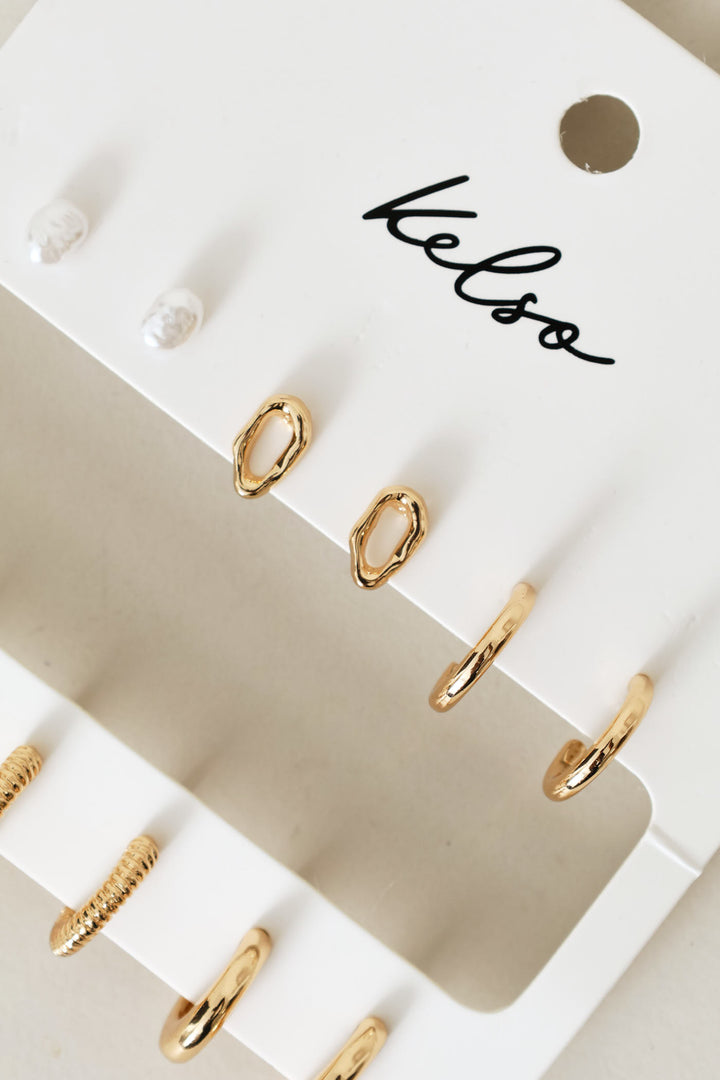 6 Pack Hoops & Stud Earrings - Gold