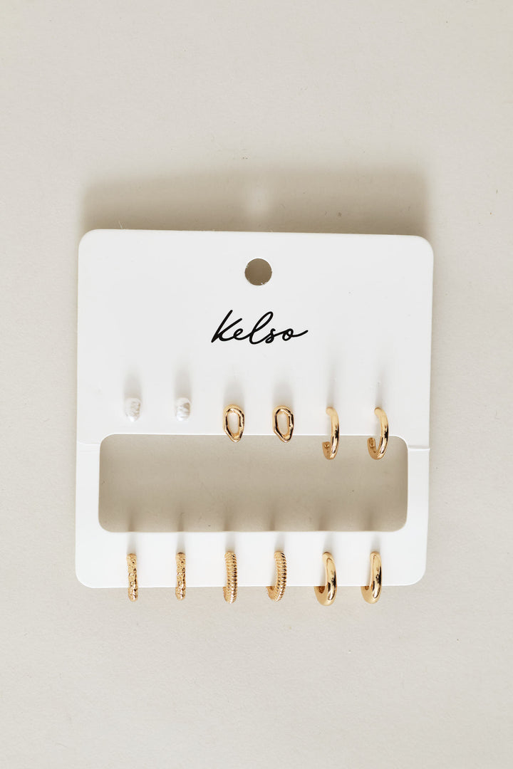 6 Pack Hoops & Stud Earrings - Gold