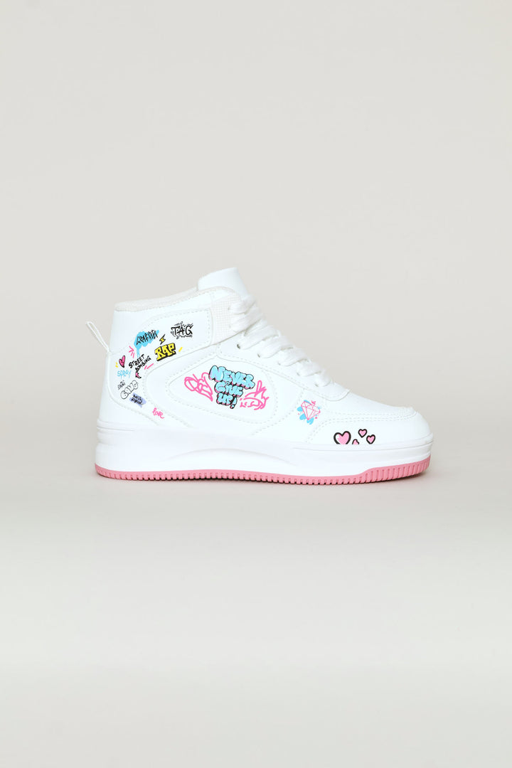 Girls Graffiti Hitop Sneaker - White
