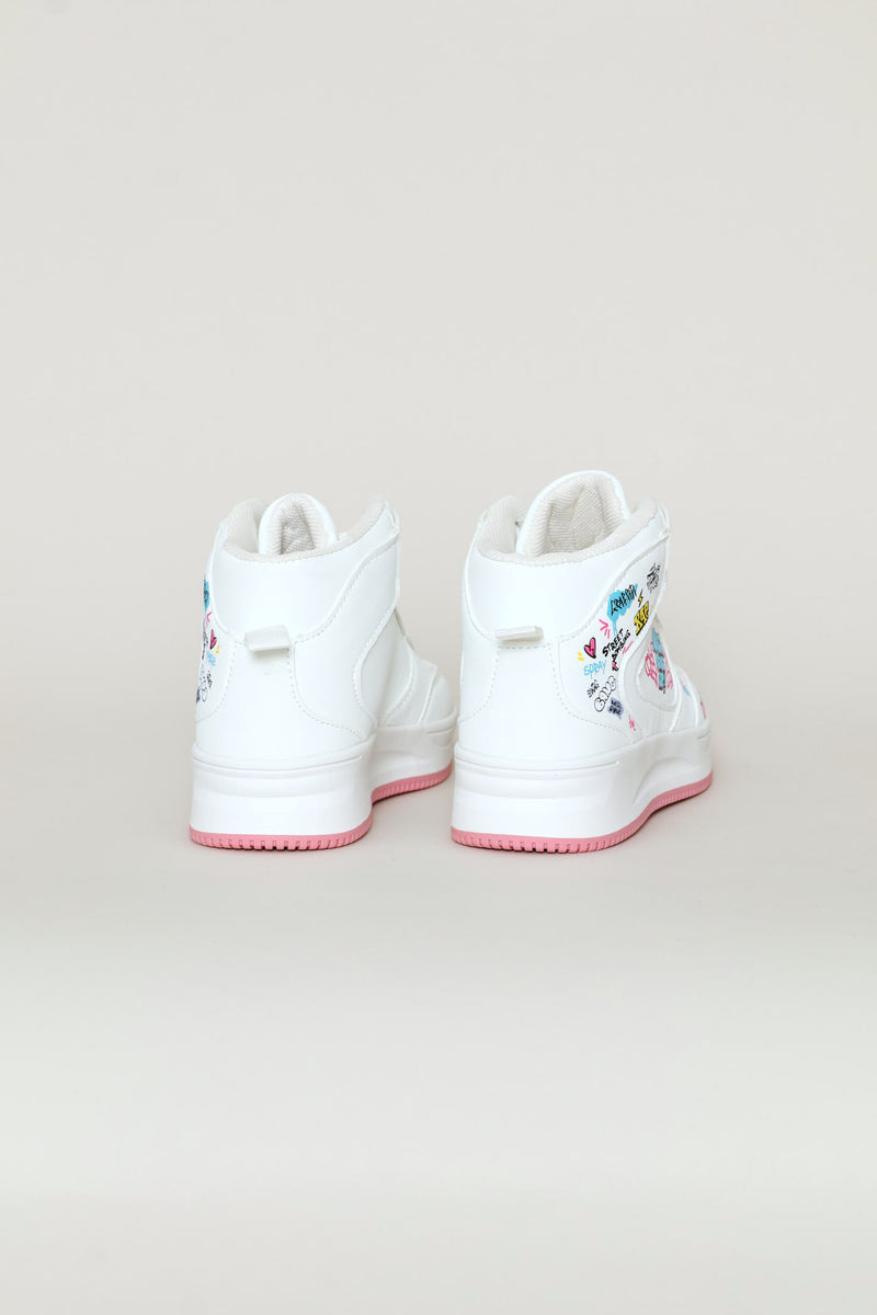 Girls Graffiti Hitop Sneaker - White