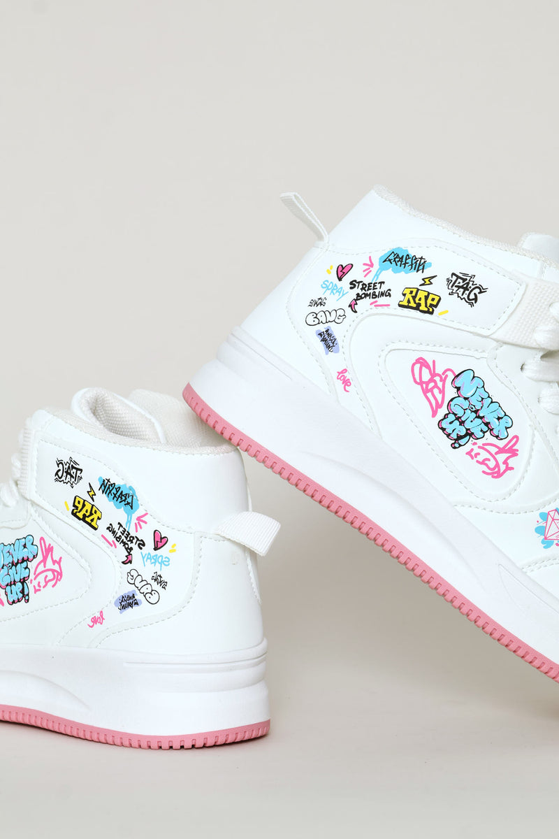 Girls Graffiti Hitop Sneaker - White