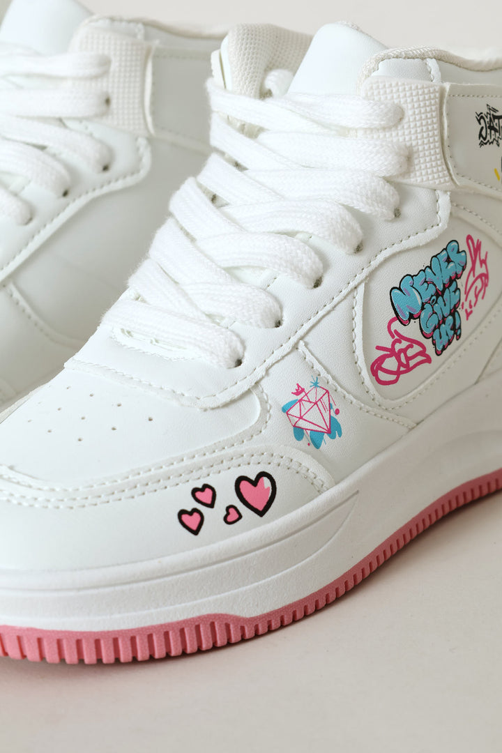 Girls Graffiti Hitop Sneaker - White