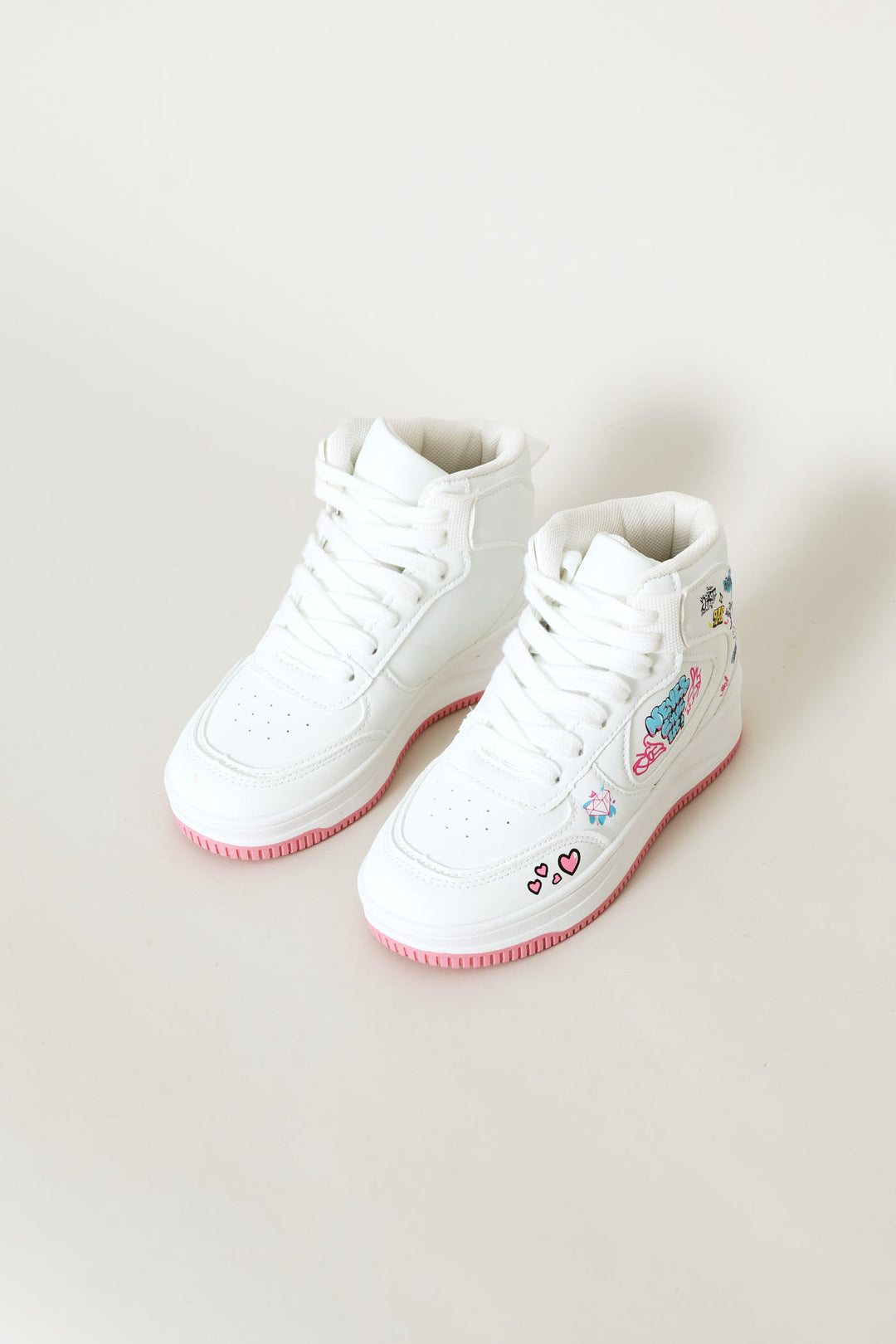 Girls Graffiti Hitop Sneaker - White