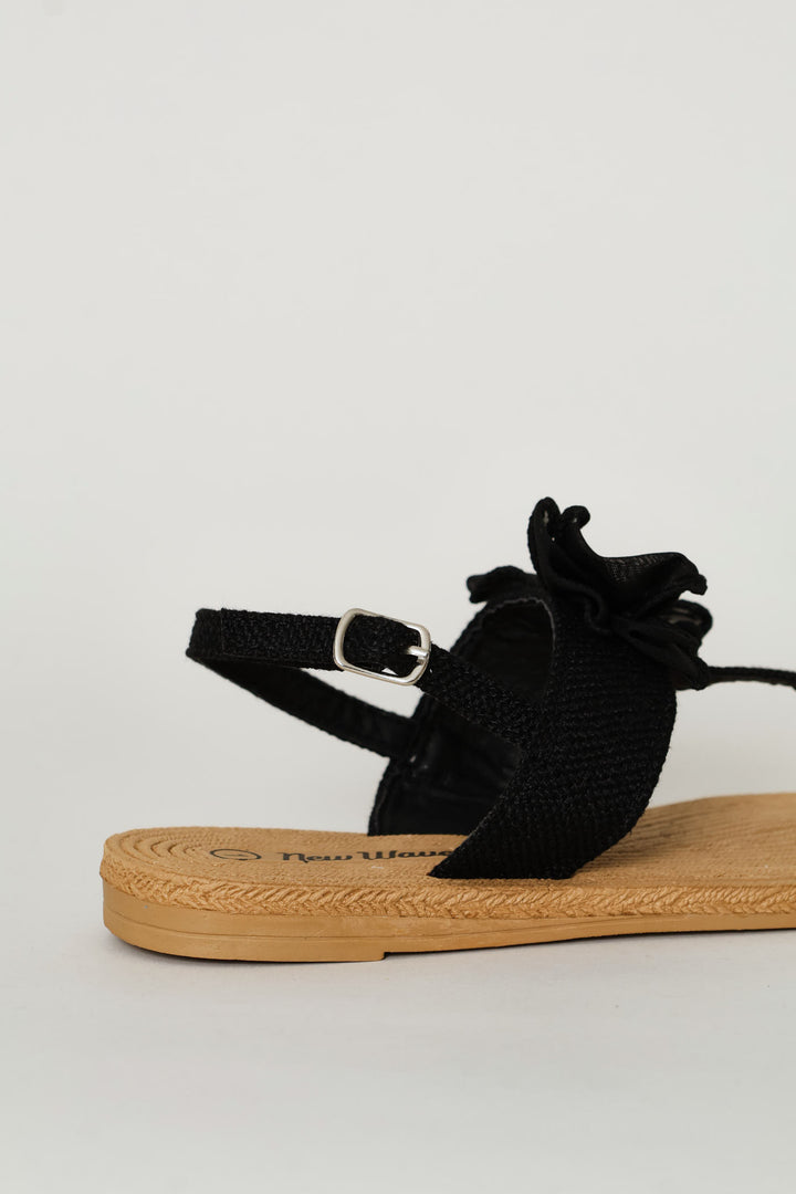 Girls Bow Eva Thong Sandal - Black