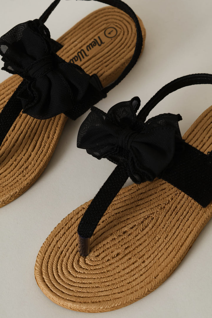 Girls Bow Eva Thong Sandal - Black