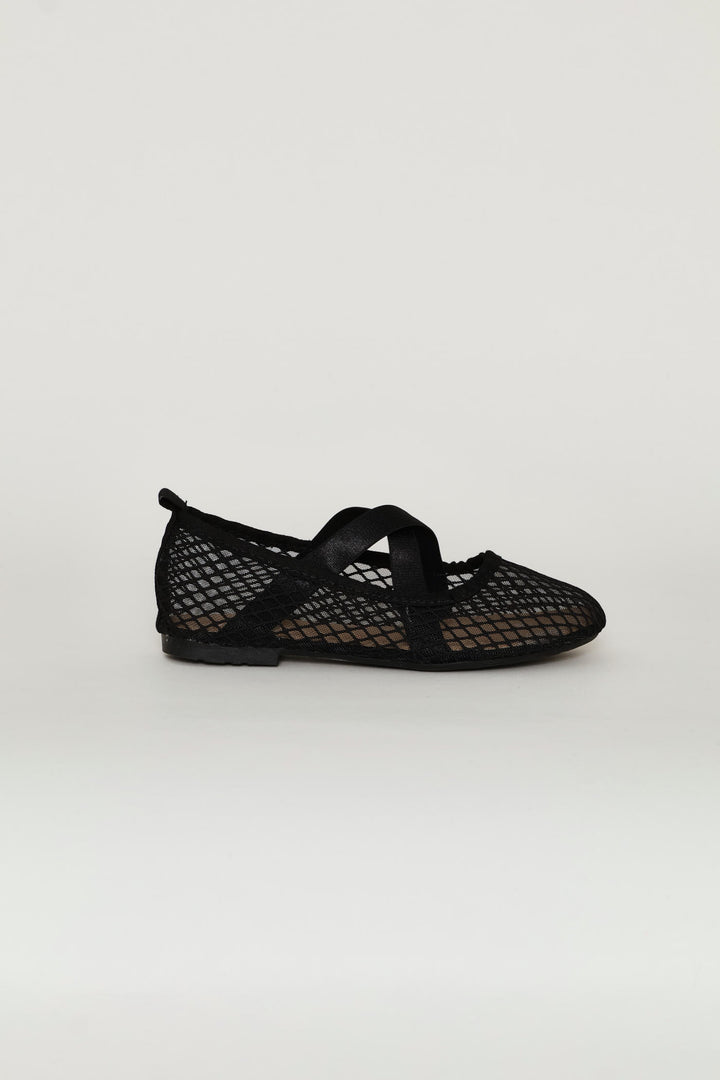 Girls Mesh Ballet Pump - Black