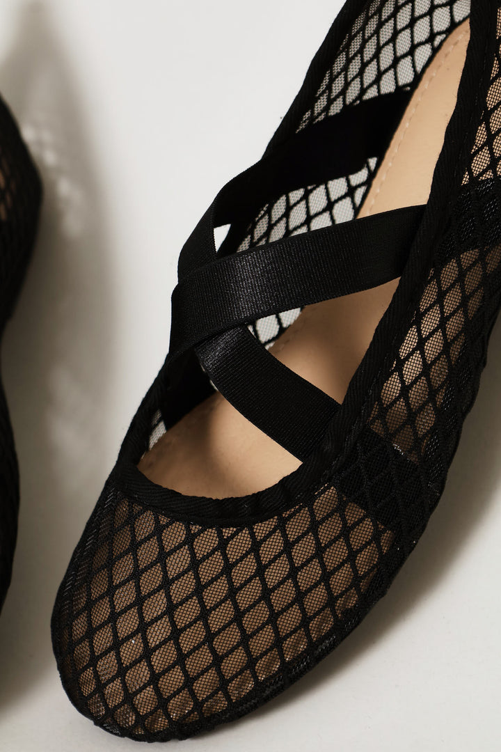 Girls Mesh Ballet Pump - Black