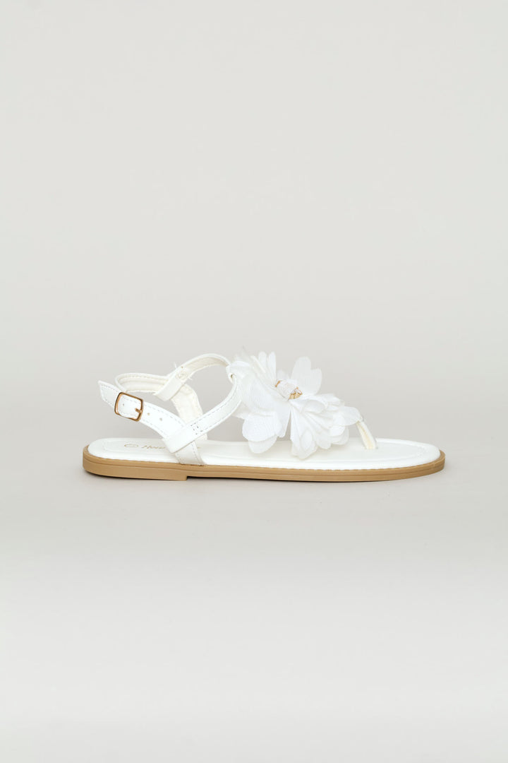Girls Flower Thong Sandal - White