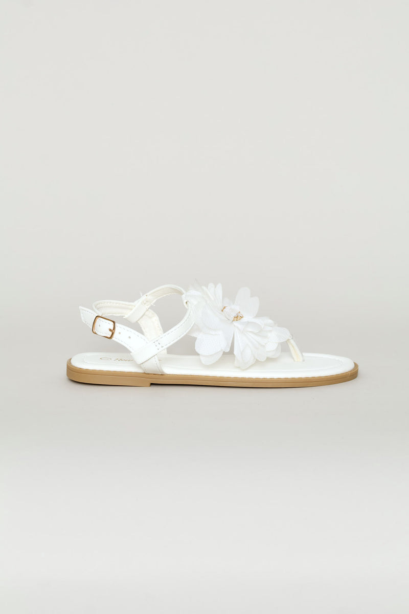 Girls Flower Thong Sandal - White