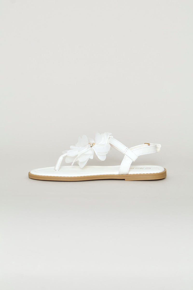 Girls Flower Thong Sandal - White