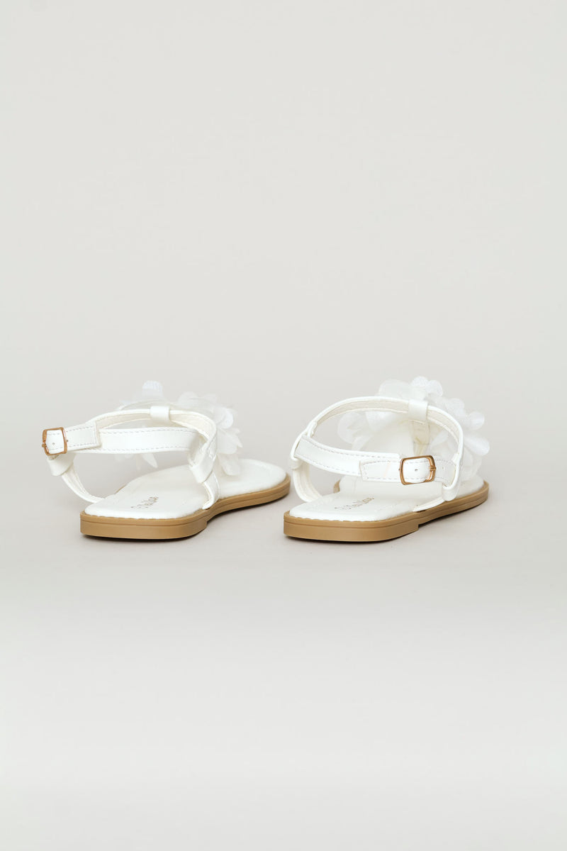 Girls Flower Thong Sandal - White