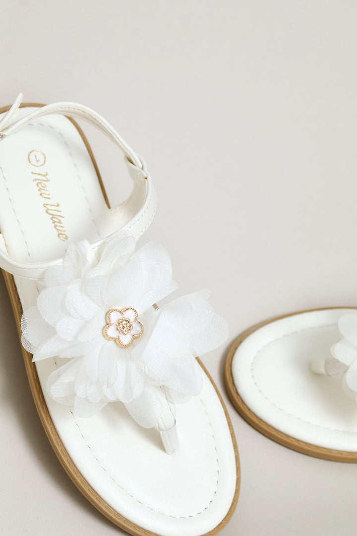 Girls Flower Thong Sandal - White