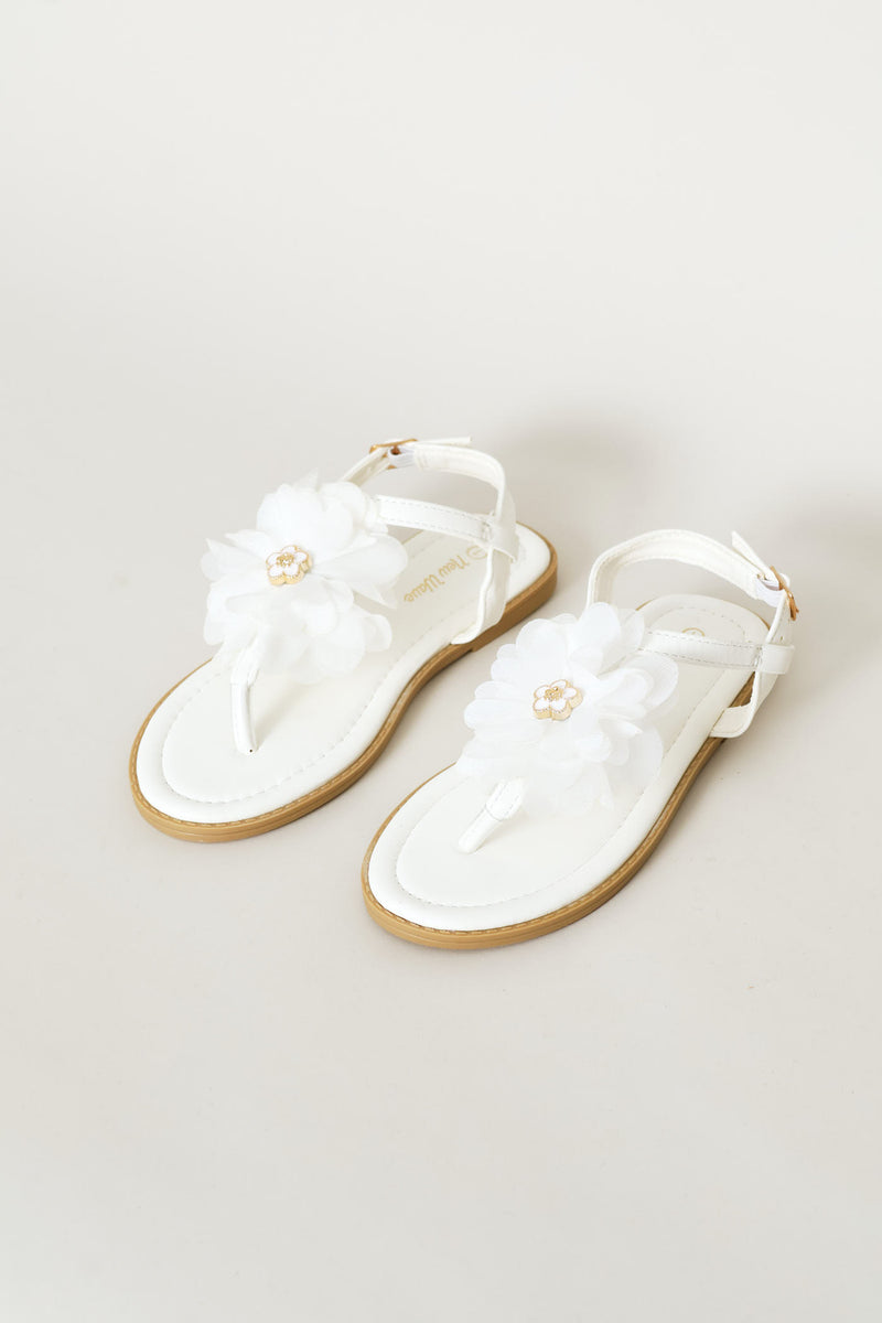 Girls Flower Thong Sandal - White