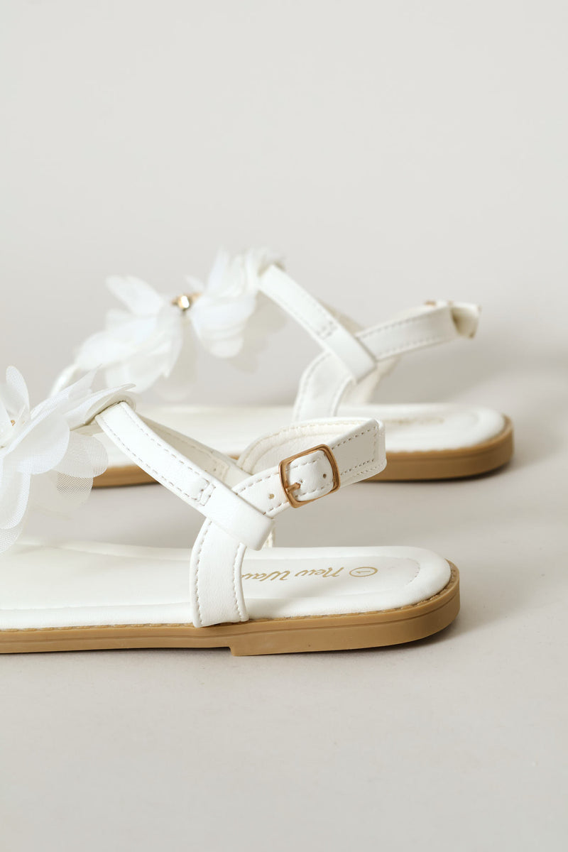 Girls Flower Thong Sandal - White