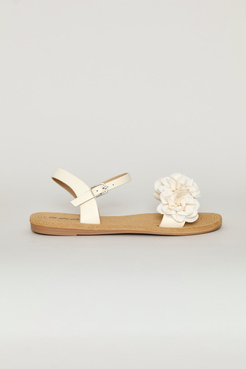 Ankle Strap Flower Mule Sandal - Natural