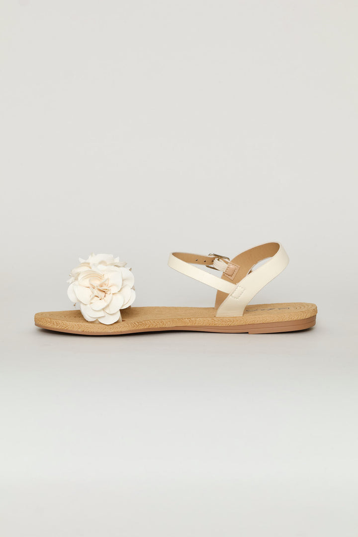 Ankle Strap Flower Mule Sandal - Natural